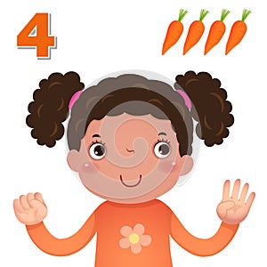 Learn number and counting with kidÃ¢â¬â¢s hand showing the number four